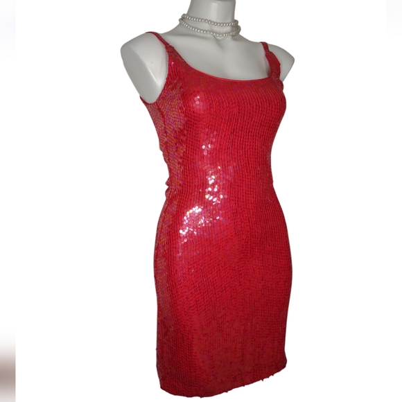 ❤️Sold❤️Vintage Jeanette Kastenberg St Martin Sequin Red Cocktail Party Dress - Picture 3 of 16